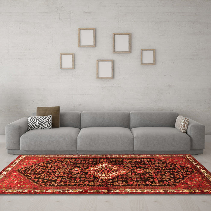 Machine Washable Persian Orange Traditional Area Rugs in a Living Room, wshtr534org