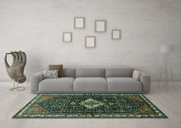 Machine Washable Persian Turquoise Traditional Area Rugs in a Living Room,, wshtr534turq