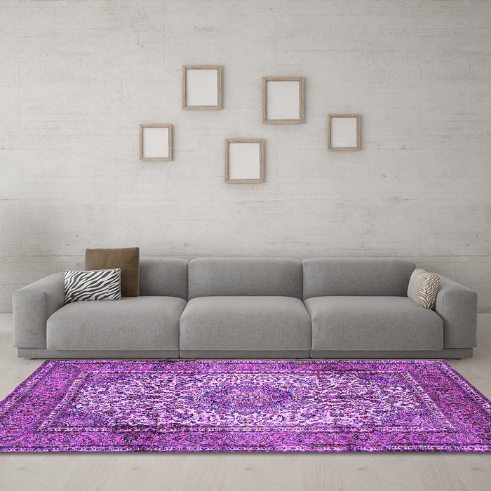 Machine Washable Medallion Purple Traditional Area Rugs in a Living Room, wshtr535pur