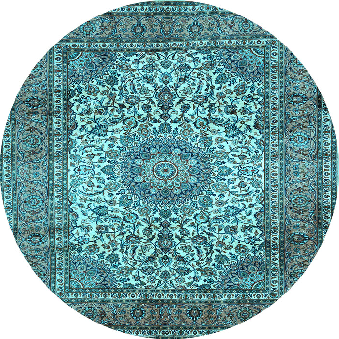 Round Medallion Light Blue Traditional Rug, tr535lblu
