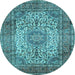 Round Medallion Light Blue Traditional Rug, tr535lblu