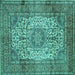 Square Machine Washable Medallion Turquoise Traditional Area Rugs, wshtr535turq