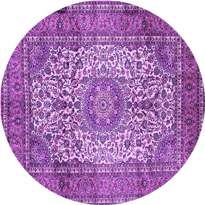 Round Machine Washable Medallion Purple Traditional Area Rugs, wshtr535pur