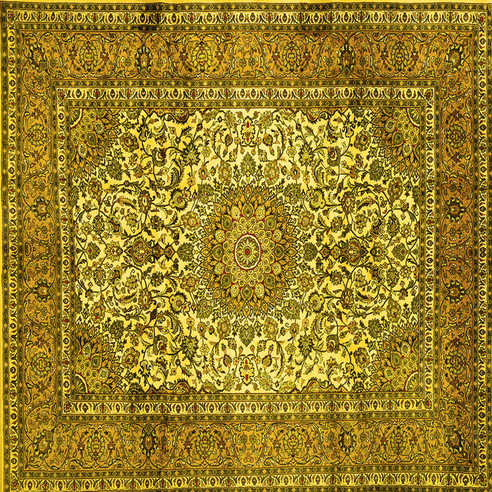 Square Machine Washable Medallion Yellow Traditional Rug, wshtr535yw