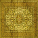 Square Machine Washable Medallion Yellow Traditional Rug, wshtr535yw