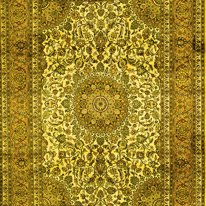 Machine Washable Medallion Yellow Traditional Rug, wshtr535yw