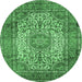 Round Machine Washable Medallion Emerald Green Traditional Area Rugs, wshtr535emgrn