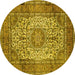 Round Machine Washable Medallion Yellow Traditional Rug, wshtr535yw