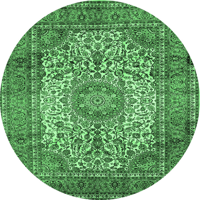 Round Medallion Emerald Green Traditional Rug, tr535emgrn