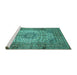 Sideview of Machine Washable Medallion Turquoise Traditional Area Rugs, wshtr535turq