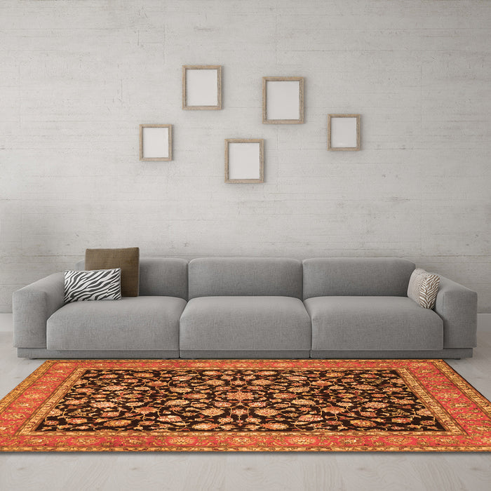Machine Washable Persian Orange Traditional Area Rugs in a Living Room, wshtr536org