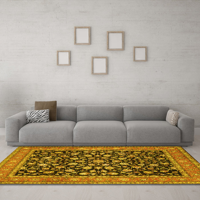 Machine Washable Persian Yellow Traditional Rug in a Living Room, wshtr536yw