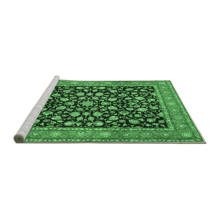 Sideview of Machine Washable Persian Emerald Green Traditional Area Rugs, wshtr536emgrn