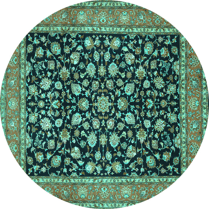 Round Machine Washable Persian Turquoise Traditional Area Rugs, wshtr536turq