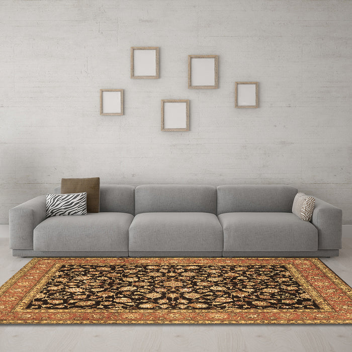 Machine Washable Persian Brown Traditional Rug in a Living Room,, wshtr536brn