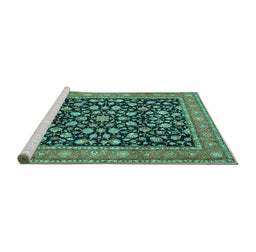 Sideview of Machine Washable Persian Turquoise Traditional Area Rugs, wshtr536turq