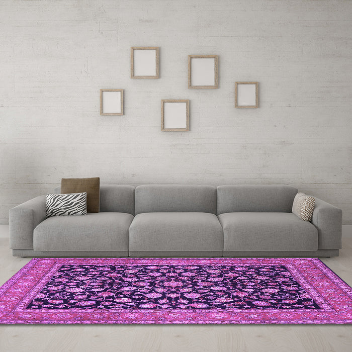 Machine Washable Persian Purple Traditional Area Rugs in a Living Room, wshtr536pur