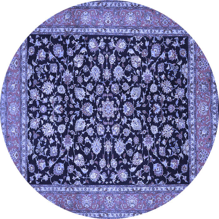 Round Machine Washable Persian Blue Traditional Rug, wshtr536blu