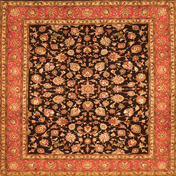 Round Machine Washable Persian Orange Traditional Area Rugs, wshtr536org
