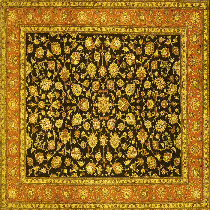 Square Machine Washable Persian Yellow Traditional Rug, wshtr536yw