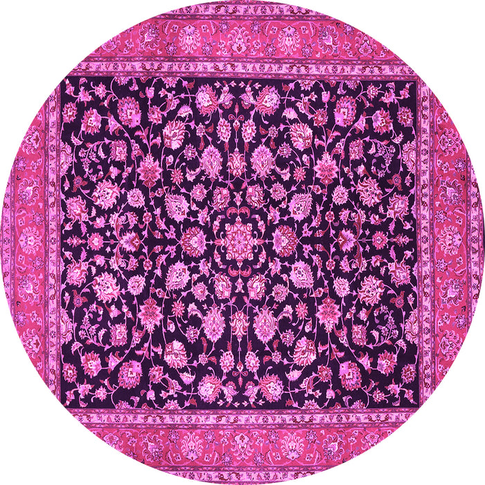 Round Machine Washable Persian Pink Traditional Rug, wshtr536pnk