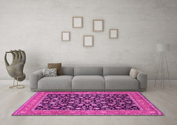 Machine Washable Persian Pink Traditional Rug in a Living Room, wshtr536pnk