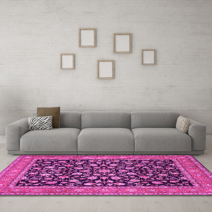 Machine Washable Persian Pink Traditional Rug in a Living Room, wshtr536pnk
