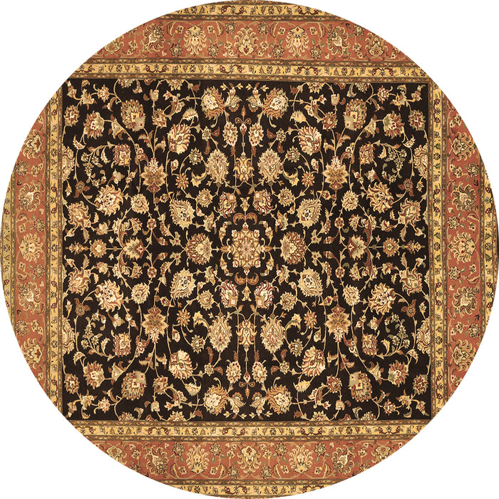 Round Machine Washable Persian Brown Traditional Rug, wshtr536brn
