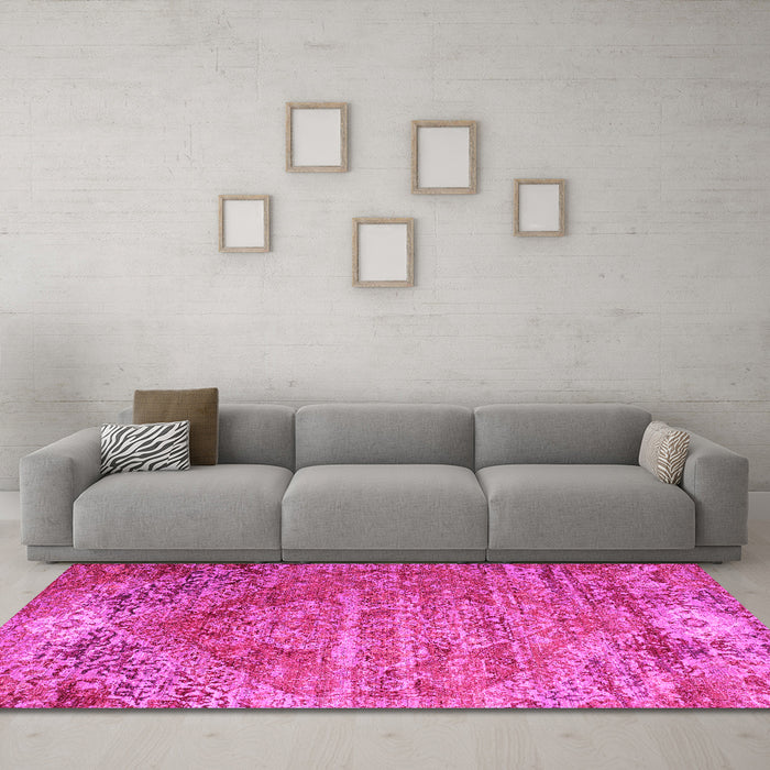 Machine Washable Persian Pink Traditional Rug in a Living Room, wshtr537pnk