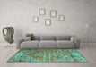 Machine Washable Persian Turquoise Traditional Area Rugs in a Living Room,, wshtr537turq