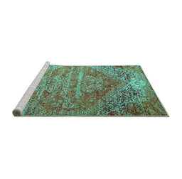 Sideview of Machine Washable Persian Turquoise Traditional Area Rugs, wshtr537turq
