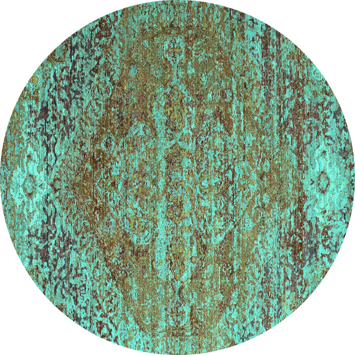 Round Persian Turquoise Traditional Rug, tr537turq