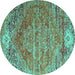 Round Persian Turquoise Traditional Rug, tr537turq