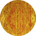 Round Persian Yellow Traditional Rug, tr537yw