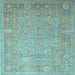 Square Machine Washable Oriental Light Blue Traditional Rug, wshtr538lblu