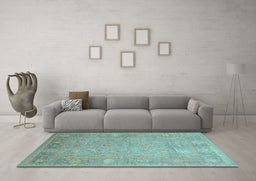 Machine Washable Oriental Light Blue Traditional Rug in a Living Room, wshtr538lblu