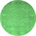 Round Oriental Emerald Green Traditional Rug, tr538emgrn