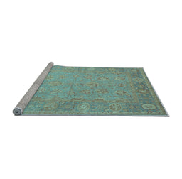 Sideview of Machine Washable Oriental Light Blue Traditional Rug, wshtr538lblu
