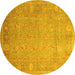 Round Oriental Yellow Traditional Rug, tr538yw