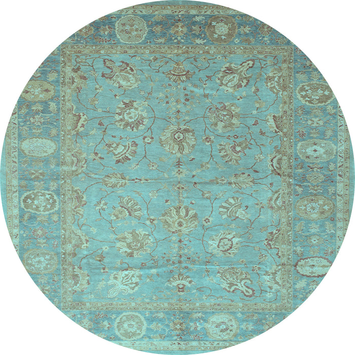 Round Machine Washable Oriental Light Blue Traditional Rug, wshtr538lblu