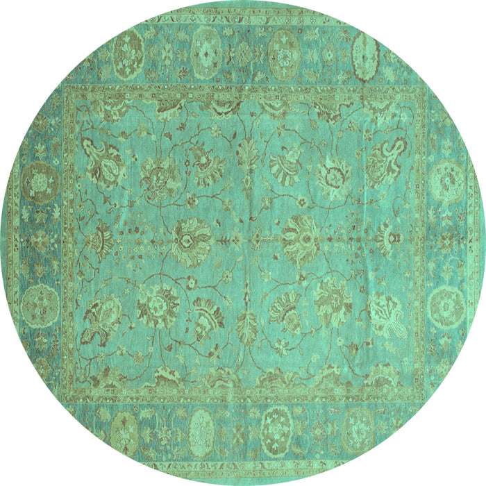 Round Oriental Turquoise Traditional Rug, tr538turq