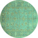 Round Oriental Turquoise Traditional Rug, tr538turq