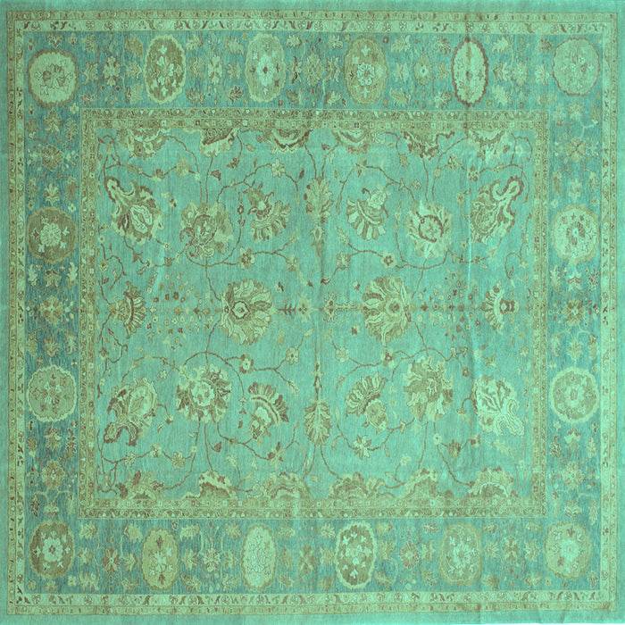 Square Machine Washable Oriental Turquoise Traditional Area Rugs, wshtr538turq