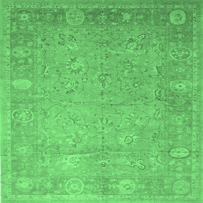 Square Machine Washable Oriental Emerald Green Traditional Area Rugs, wshtr538emgrn