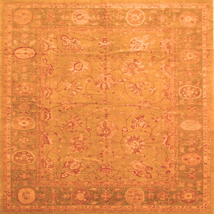 Round Machine Washable Oriental Orange Traditional Area Rugs, wshtr538org