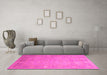 Machine Washable Oriental Pink Traditional Rug in a Living Room, wshtr538pnk