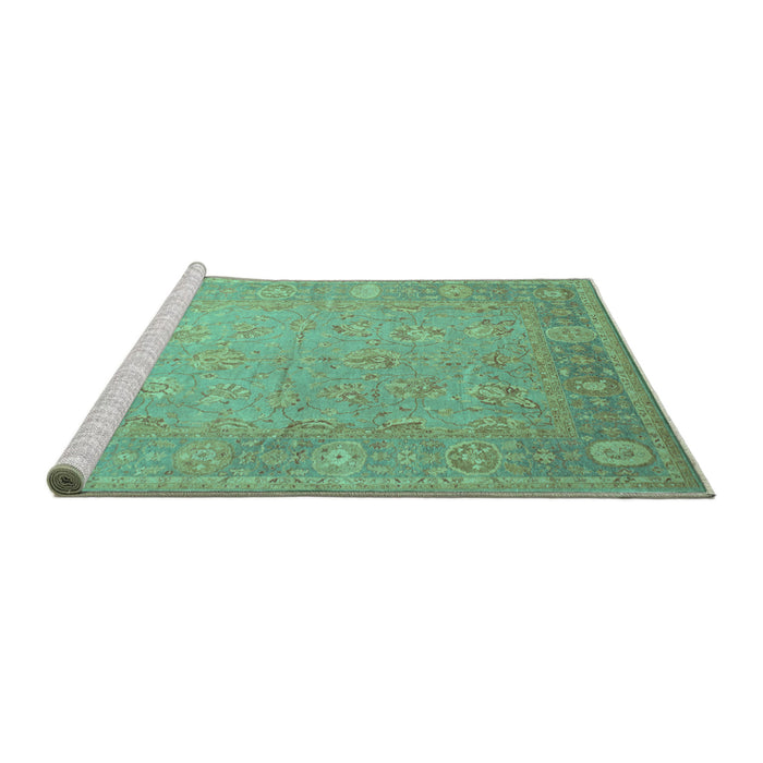 Sideview of Machine Washable Oriental Turquoise Traditional Area Rugs, wshtr538turq