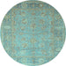 Round Oriental Light Blue Traditional Rug, tr538lblu