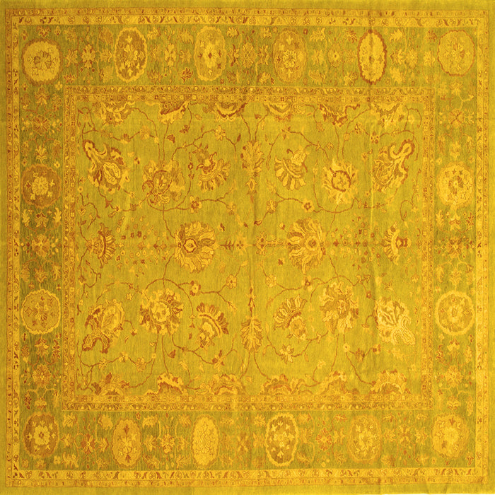 Square Machine Washable Oriental Yellow Traditional Rug, wshtr538yw
