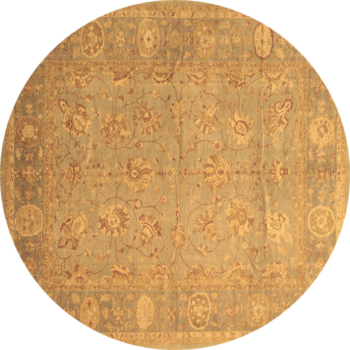 Round Oriental Brown Traditional Rug, tr538brn